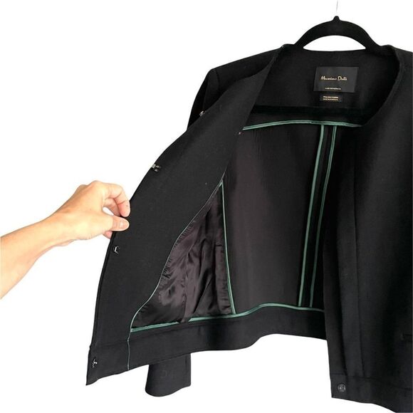 (SOLD) MASSIMO DUTTI Wool Collarless Zip Front Blazer Jacket Black 12 - Picture 4 of 8